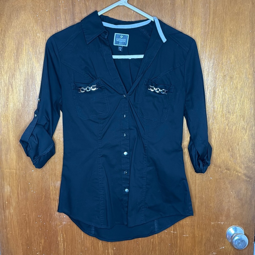 Express essentials button up shirt Black Work Long Sleeve